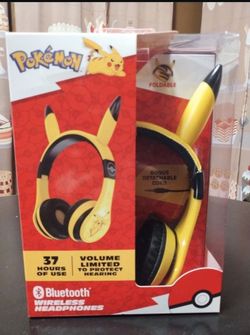 New Bluetooth Wireless Foldable Pikachu Pokemon Headphones For Kids (Includes Cord)