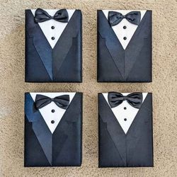 Set of 4 tuxedo suit groomsmen groomsman best man unique memorable wedding gift favor box boxes