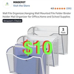 Wall File Organizer,Hanging Wall Mounted File Folder Binder Holder Mail Organizer for Office,Home and School Supplies