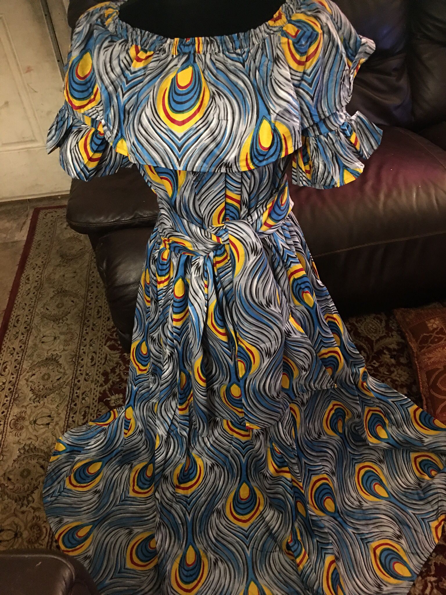 Africain  Dress  Bleu &yellow New One Size Fit All