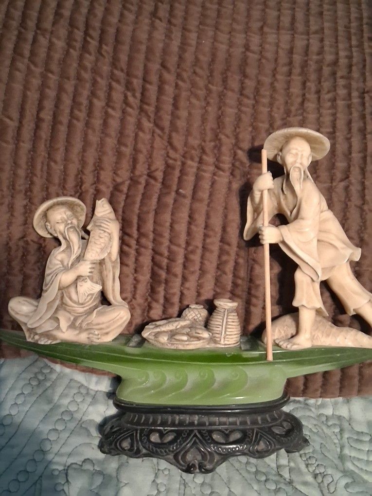 Vintage Carved Jade Fisherman