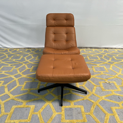 ( Delivery Available ) Ikea Havberg Leather Light Brown Lounge Chair with Ottoman