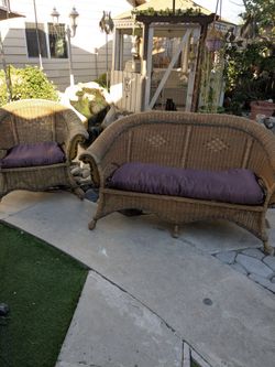 Wicker love seat and chair