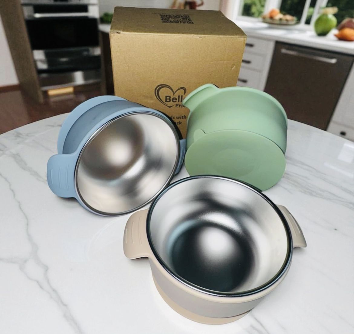Stainless Steel and Silicone Baby Bowls with Suction 3 Pack, 4.3” for Toddlers Kids Feeding, Non-Slip, Non-Toxic, Mess-Free, Dishwasher Safe, Fit High