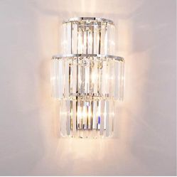 Moooni Modern Crystal Wall Sconces, Chrome Wall Light Sconces with 3-Tiers K9 Crystal Shade, Dimmabl