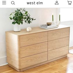 Free Delivery NEW IN-BOX Modern 6-Drawer Dresser, Curved Solid White Natural Oak Wood (Retail $2,800)