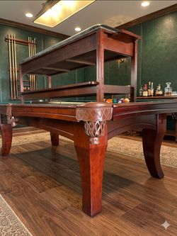 Solid Wood Pool Table with Leather Pockets