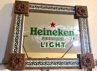 Rare Vintage HEINEKEN PREMIUM LIGHT BEER BAR MIRROR - Authentic, rare, unique design