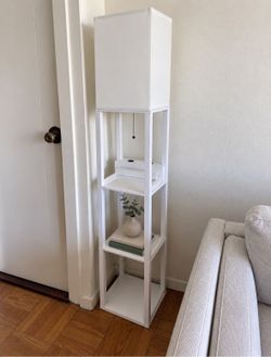 Floor Lamp with Shelves and USB Ports - White