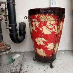 Large Decorative Red Metal Planter Pot with Stand