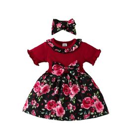 (18-12 months) (9-12 months) (6-9 months) Black and red flower print dress