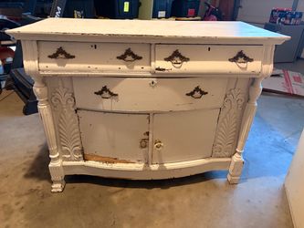 Antique White Painted Wood Sideboard Buffet