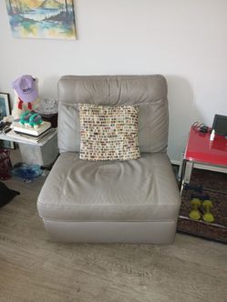 Gray Leather Armless Accent Chair