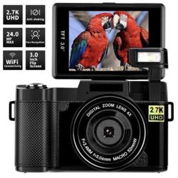 Digital Camera Vlogging Camera,24MP Ultra HD 2.7K WIFI YouTube Camera with 3.0 Inch Flip Screen and Retractable Flashlight  Digital Camera Vlogging Ca