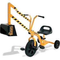 ☆ stargo Kids Excavator Sand Digger Tricycle with Pedals, Handlebar, Scooper and Rotating Wheel, Ride On Excavator Construction Toy Trike for Toddler 