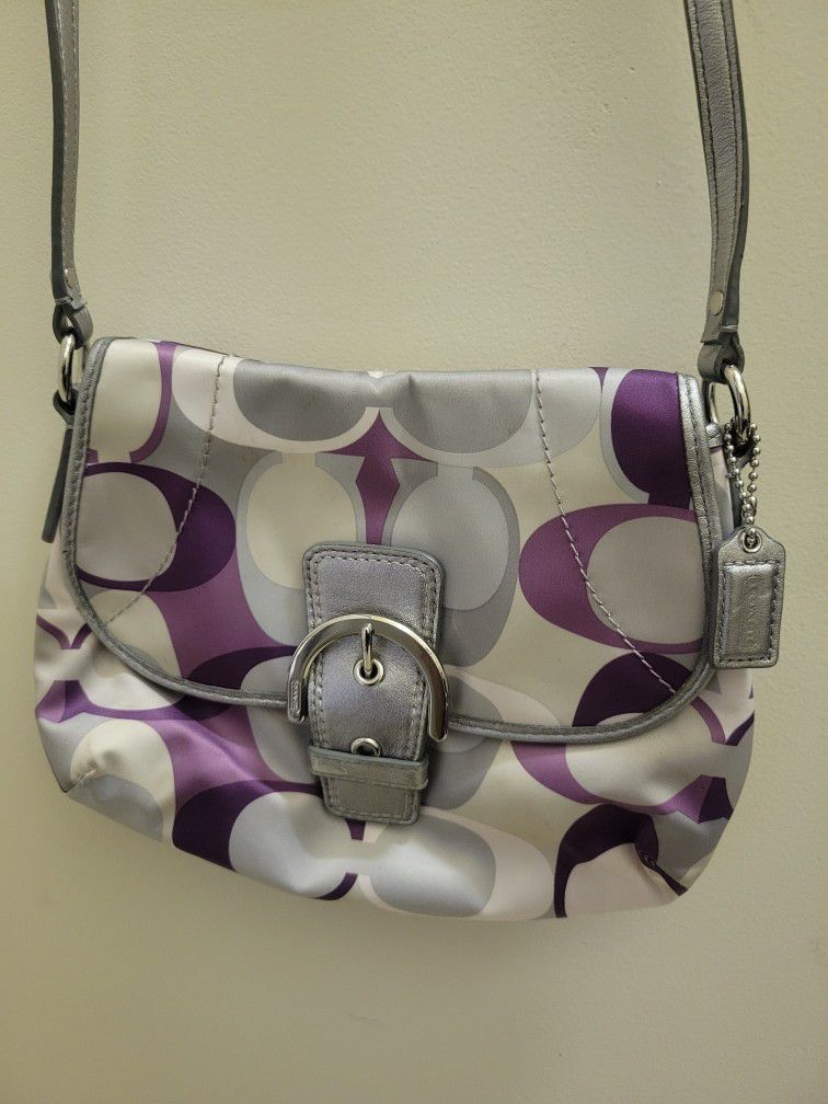 Coach Purple Silver Leather Satin Crossbody Bag