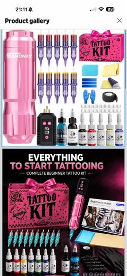 Cordless Tattoo Gun Kit,Tattoo Kit with Ink and Needles for Artists Lightweight Pink Wireless Tattoo Machine,1600mAh Battery 5-8H Runtime for Home & S