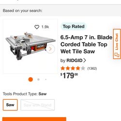 6.5-Amp 7 in. Blade Corded Table Top Wet Tile Saw by RIDGID > (1362)