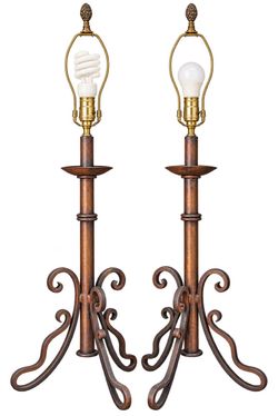 Pair of Wrought Iron Candlestick Table Lamps