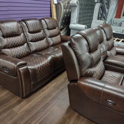 New Genuine Leather Sofa And Loveseat With Power Recliners And Power Headrest