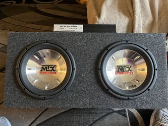 BOX W/2 MTX AUDIO 10IN SUBWOOFERS THUNDER 6000 AND  MA  AUDIO M689! AMPLIFIER 800 WATTS 2 CHANNELS