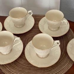 Lenox Fruits Of Life Footed Teacup And Saucer Set Of 6