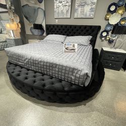 $0 Down!  New Tufted Round Bed W Storage TV/Fireplace Stand.  Free Delivery!