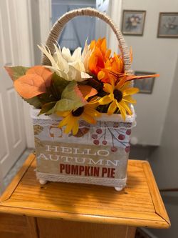 Hello Autumn Pumpkin Pie Fall Floral Basket