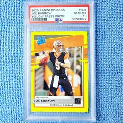 Joe Burrow 2020 Panini Donruss #301 Yellow Press Proof Gem Mint PSA 10 Cincinnati Bengals 