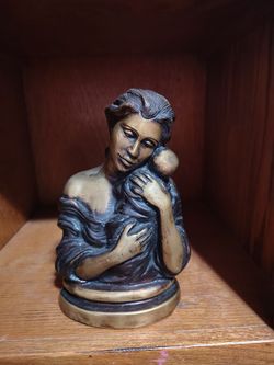 Heavy Solid brass  mother holding child statue