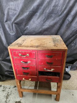 Vintage Industrial Multi-Drawer Wooden Workshop Tool Chest Organizer