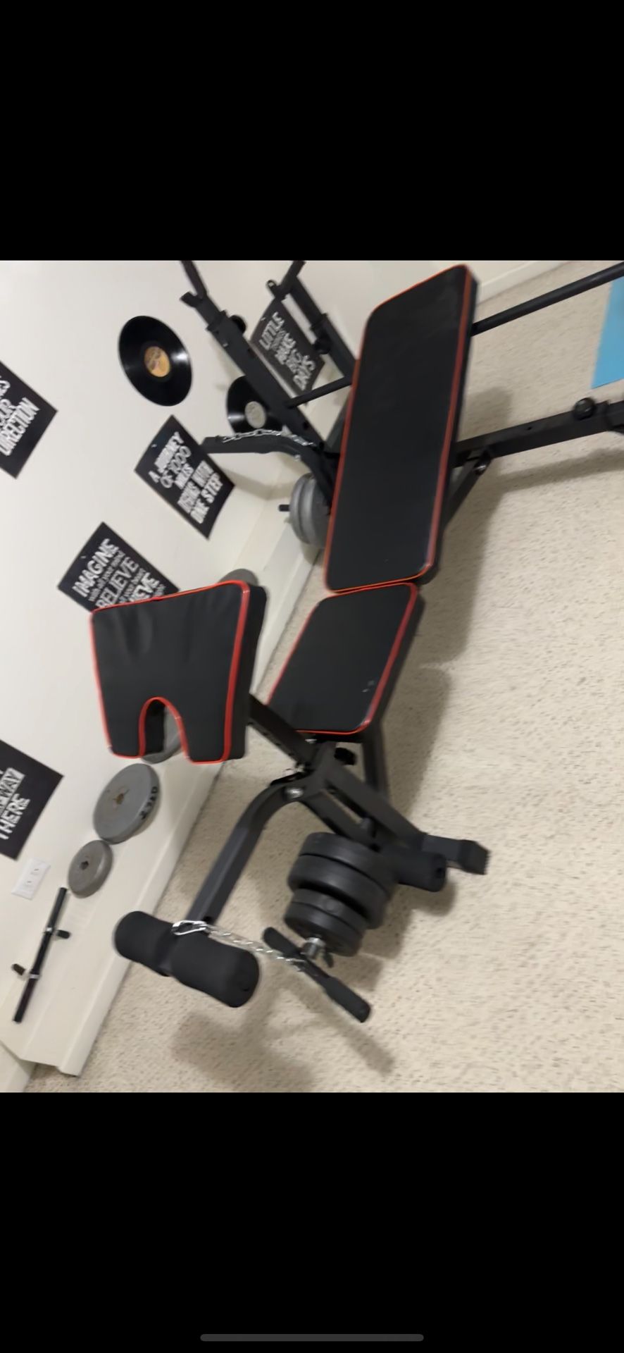 Adjustable Weight Bench with Preacher Curl + Bar + Weights