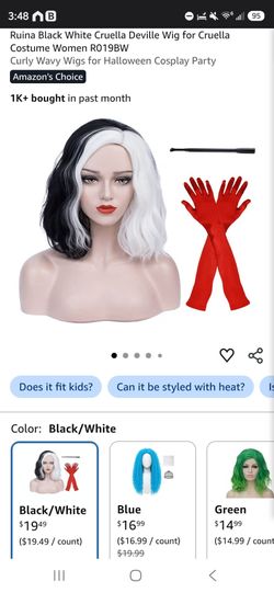Cruella Deville Black & White Costume Wig Set