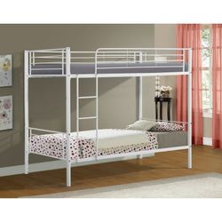 NEW White Twin Over Twin Metal Bunk Bed