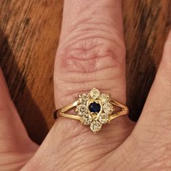 10K Gold Ring With CZ's and Sapphire