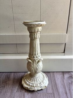 14” wooden carved candle holder