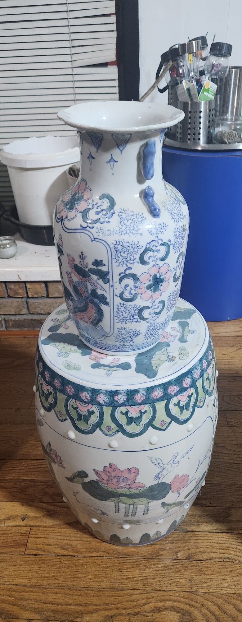 Chinese Famille Rose Enameled Porcelain Garden Stool Large Peaceful Pastels
