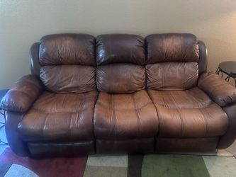 Brown Leather Reclining Sofa