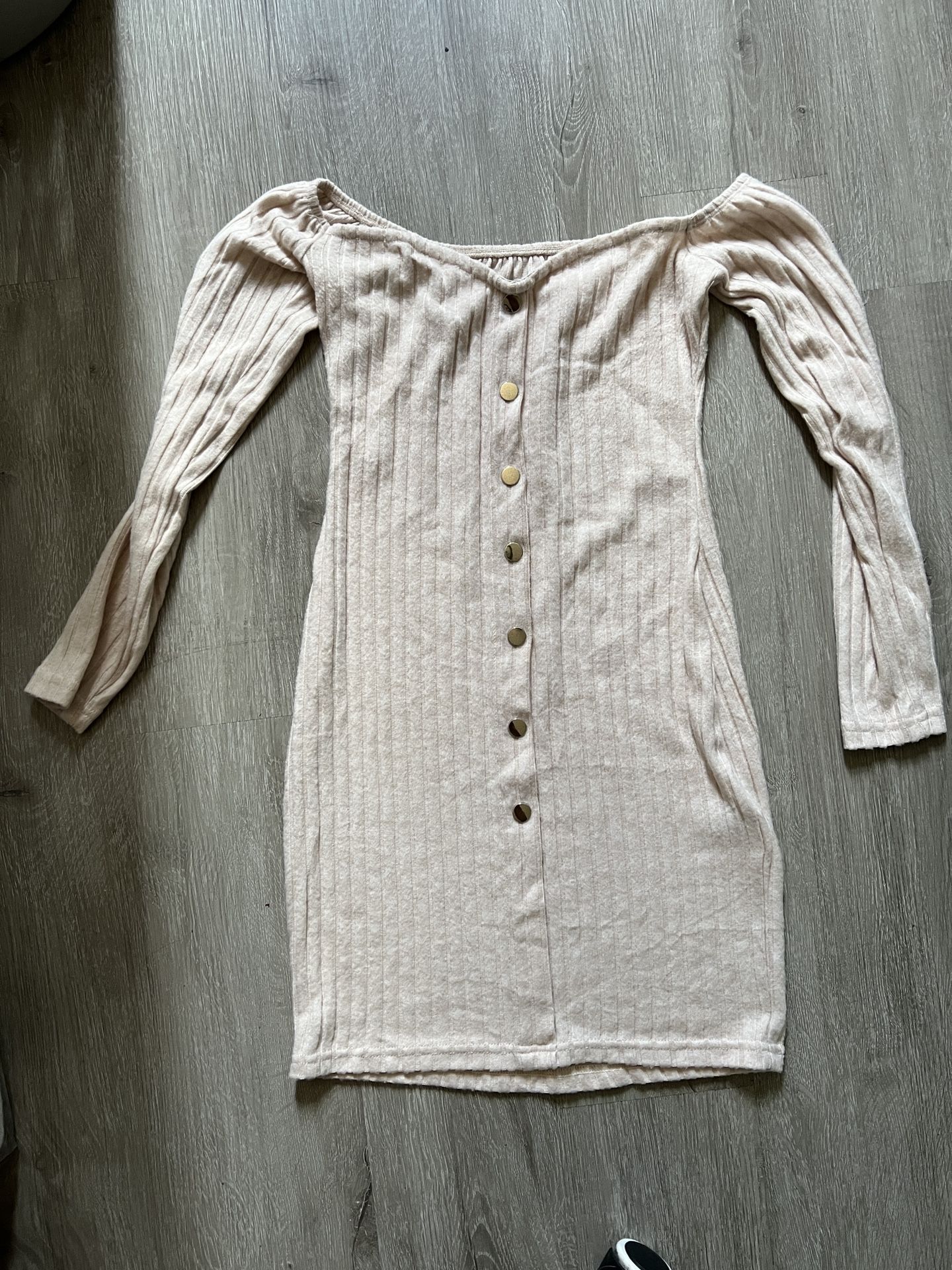 Off Shoulder Oatmeal Dress