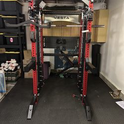 PRO SERIES Ultimate 3-1 Half Rack Functional Trainer w/Smith Machine Bar | 400lb Stack | Gym Equipment | Fitness | Commercial | Squat Rack 