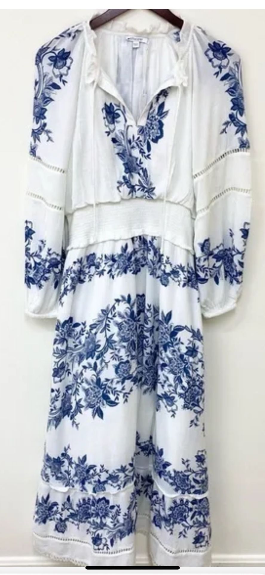 chico's blue dress Chico 's MAXI BLOUSON BLOOMS PT DRESSES CLASSIC NAVY Cold shoulder dress