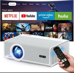 Smart 1080P Projector, 1800 ANSI, WiFi 6, Bluetooth 5.3, Built-in Netflix/Youtube, Motorized Focus