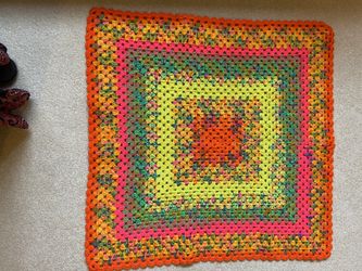 Hand crochet lap or baby blanket. Thick. 36 x 36. Machine wash acrylic yarn. Smoke free, pet free, COVID free home. Public pick up only.