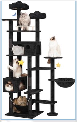 Black Cat Tree,79in Tall Tower for Multiple Indoor Cats Large Adult Large Cat Tree, Multi-Level Giant Cat Tower with Scratching Post, 2 Cat Condos, Ha