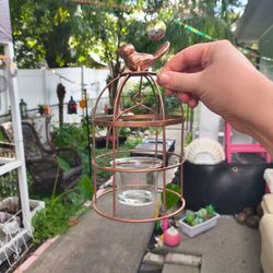 copper-finish metal birdcage tealight candle holder