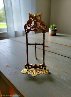 Vintage Ornate Solid Brass Rococo Easel Display Stand Picture Plate Holder 15”