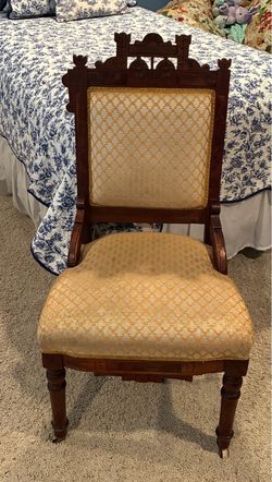 Antique Eastlake Victorian Parlor Chair with Casters