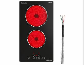 Brand new in the box - FIREGAS 12 Inch Electric Cooktop 2 Burners, 240V Hardwired Built-in Electric Stove Top with Matte Black Glass, 3000W Sensor Tou