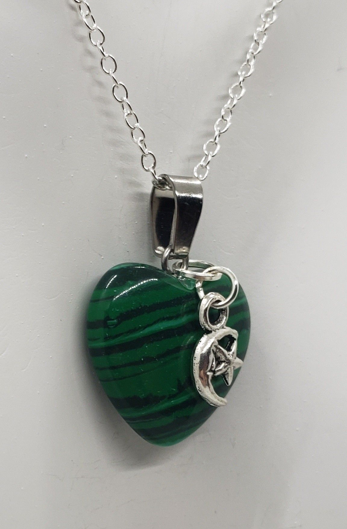 Malachite Moon/Star Heart Necklace