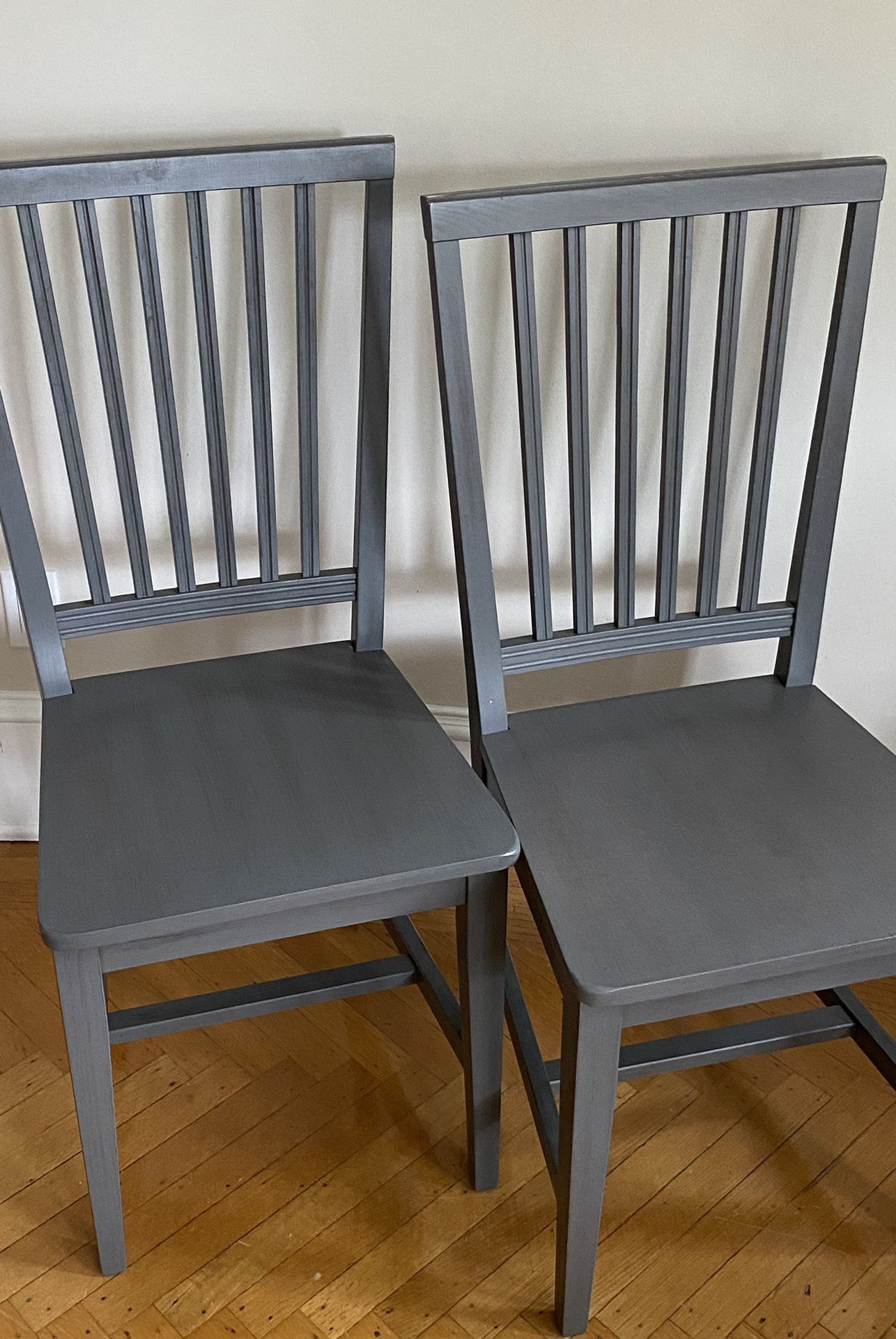 2 Crate And Barrel Solid Wood Grey Kitchen Dining Chairs